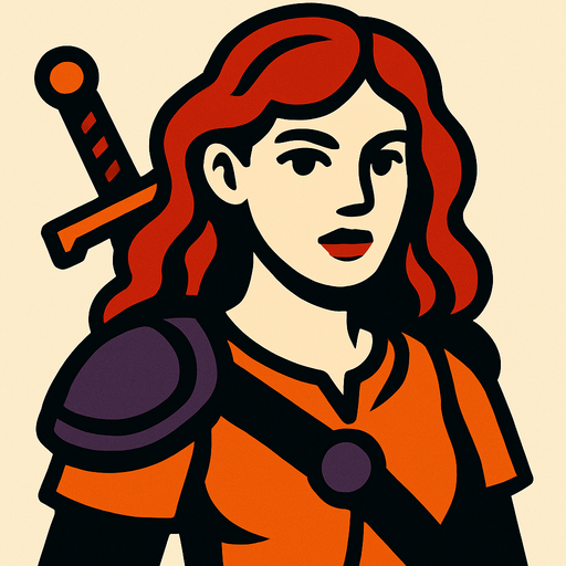 The woman's face is turned towards us.
In-Game asset.  2d.  High contrast.  No shadows