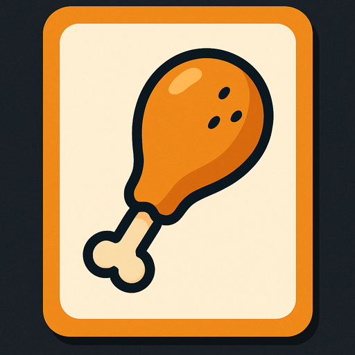 Create an image for a memory game's card's front with an icon of a chicken leg food.
In-Game asset.  2d.  High contrast.  No shadows