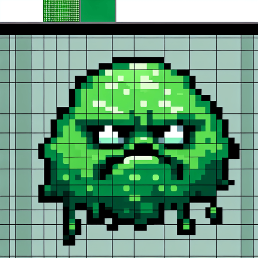 pixel art of a floating grinch monster . Single Game Texture. In-Game asset. 2d. Blank background. High contrast. No shadows.