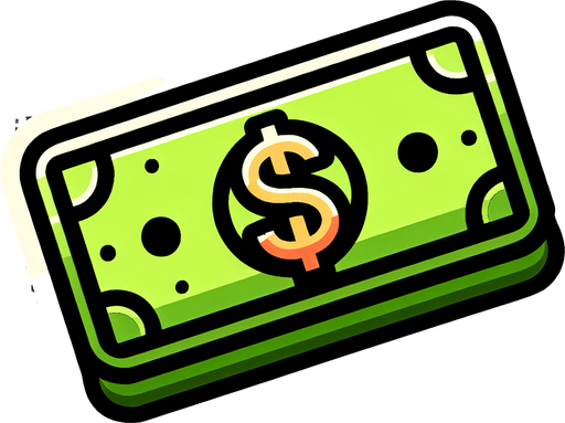 dollar,cartoon,2d,blank background.
Single Game Texture.  In-Game asset.  2d.  Blank background.  High contrast.  No shadows
