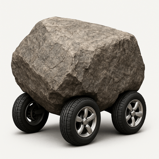 haz esta imagen muy, muy, muy, muy, muy realista, es una piedra con ruedas.
In-Game asset.  2d.  High contrast.  No shadows