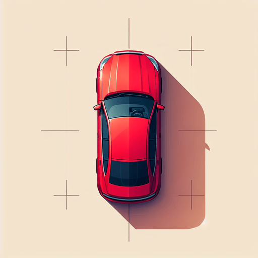 Carro rojo visto desde arriba.
Single Game Texture.  In-Game asset.  2d.  Blank background.  High contrast.  No shadows