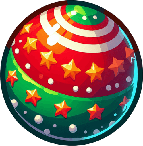 Ball with Christmas skin. Cartoon. Single Game Texture. In-Game asset. 2d. Blank background. High contrast. No shadows.