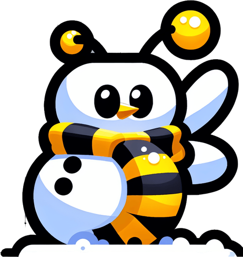 Bee themed snowman. Cartoon..
Single Game Texture. In-Game asset. 2d. Blank background. High contrast. No shadows.