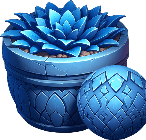 blue flower pot.
Single Game Texture.  In-Game asset.  2d.  Blank background.  High contrast.  No shadows