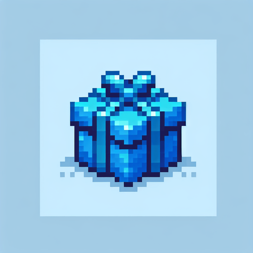 pixel art of a blue christmas present. Single Game Texture. In-Game asset. 2d. Blank background. High contrast. No shadows.