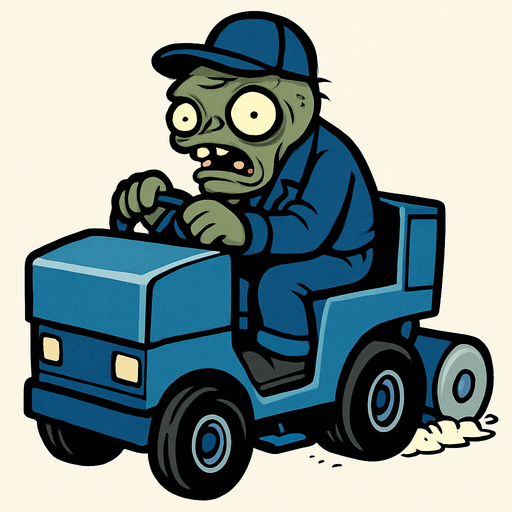 El Zomboni es un zombi de tamaño considerable, vestido con un uniforme de trabajador y conduciendo un vehículo grande y robusto. La máquina suele ser de color azul o similar, con un rodillo en la parte trasera que es lo que esparce el hielo. Su aspecto es bastante imponente, señalando que no es un zombi común..
In-Game asset.  2d.  High contrast.  No shadows