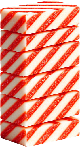 a photo-realistic white and red vertical candy stick slice Single Game Texture. No background. High contrast. No shadows.