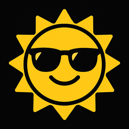 make a yellow circle that is like the sun that has sunglasses on.
In-Game asset.  2d.  High contrast.  No shadows