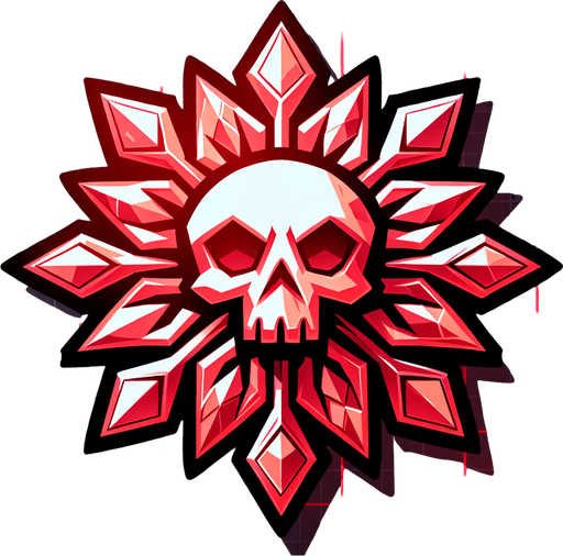a very deadly and sharp snowflake with skull shape, red, cartoon Single Game Texture. In-Game asset. 2d. Blank background. High contrast. No shadows.