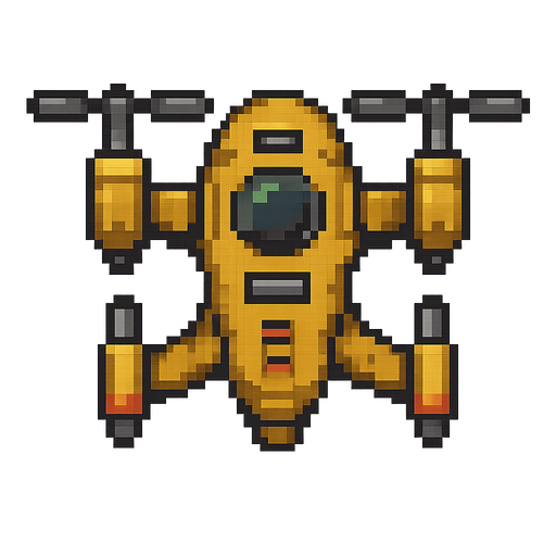 16 bit top down flyin war drone.
In-Game asset.  2d.  High contrast.  No shadows
