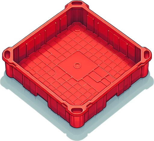 red plastic tray. topdown view.
Single Game Texture. In-Game asset. 2d. Blank background. High contrast. No shadows.