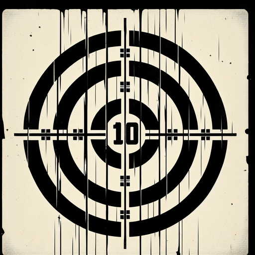 western shooting target with 10 written on it..
Single Game Texture. In-Game asset. 2d. Blank background. High contrast. No shadows.