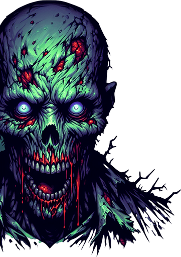 zombie.
Single Game Texture. In-Game asset. 2d. Blank background. High contrast. No shadows.