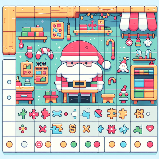 Background for hyper casual puzzle game. Showing Santas workshop. Pastel colors, flat shaded, vector art. Single Game Texture. In-Game asset. 2d. Blank background. High contrast. No shadows.