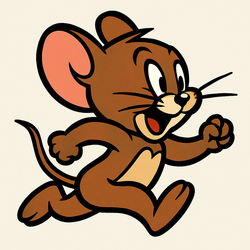 çizgi filmdeki fare jerry kaçıyor.
In-Game asset.  2d.  High contrast.  No shadows