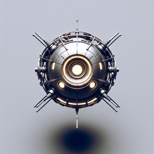 Top-down view of a floating mechanical robot with a circular body. Thin, robotic arms extend outward, metallic and glowing. The head is small with glowing eyes. Strictly top-down view, no perspective or angle. Clean and detailed for 2D gameplay.
Single Game Texture. In-Game asset. Top-down view. No shadows. 2D style. High contrast. Blank background.