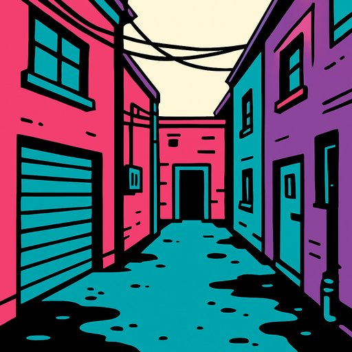 Un fondo como un callejón que se pueda mover libremente.
In-Game asset.  2d.  High contrast.  No shadows