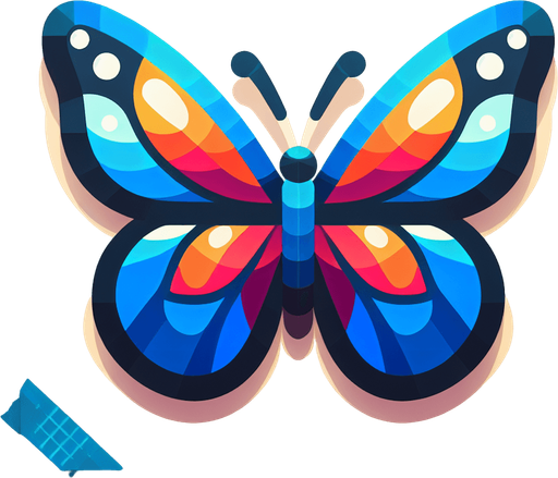 generate a butterfly.
Single Game Texture.  In-Game asset.  2d.  Blank background.  High contrast.  No shadows