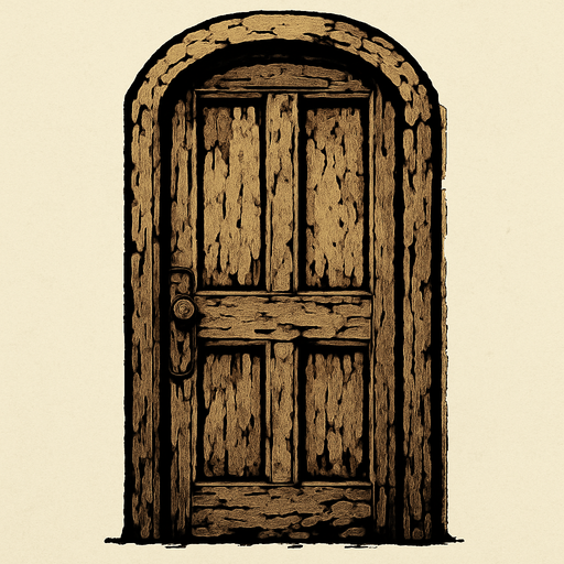 kapı ama eskimiş.
In-Game asset.  2d.  High contrast.  No shadows