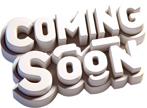 coming soon letters in white.
Single Game Texture. In-Game asset. 2d. Blank background. High contrast. No shadows.