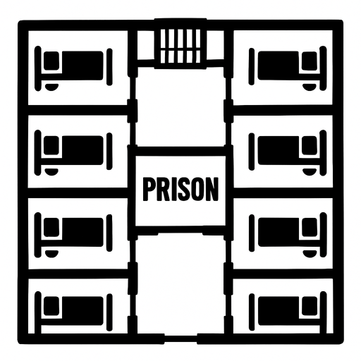 a top down white black theme prison. In-Game asset. 2d. High contrast. No shadows.
In-Game asset.  2d.  High contrast.  No shadows