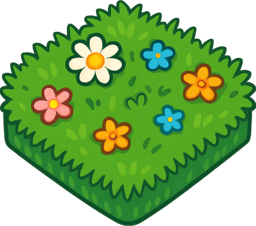 casilla de cesped en imagen completa con flores.
In-Game asset.  2d.  High contrast.  No shadows