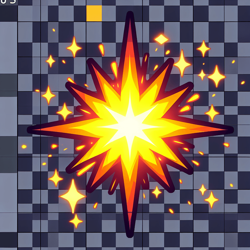 A bright spark. Cartoon.
Single Game Texture.  In-Game asset.  2d.  Blank background.  High contrast.  No shadows