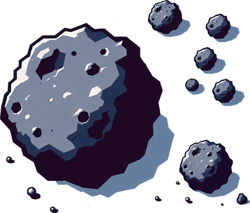 Asteroid.
Single Game Texture.  In-Game asset.  2d.  Blank background.  High contrast.  No shadows