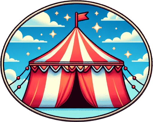 circus tent.
Single Game Texture.  In-Game asset.  2d.  Blank background.  High contrast.  No shadows