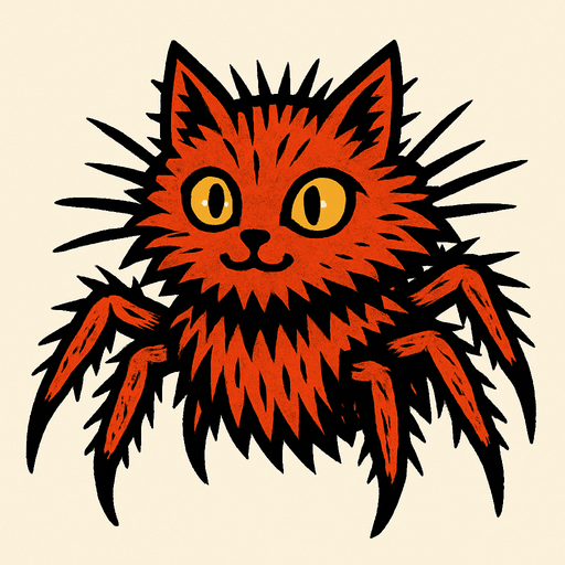Chat (animal) a la fourrure araignées.
In-Game asset.  2d.  High contrast.  No shadows