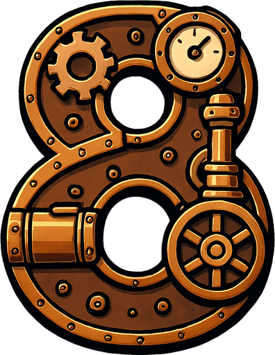 numero 8 en estilo steampunk.
In-Game asset.  2d.  High contrast.  No shadows