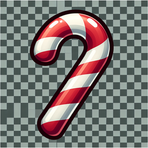 A candy cane. Single Game Texture. In-Game asset. 2d. Blank background. High contrast. No shadows.