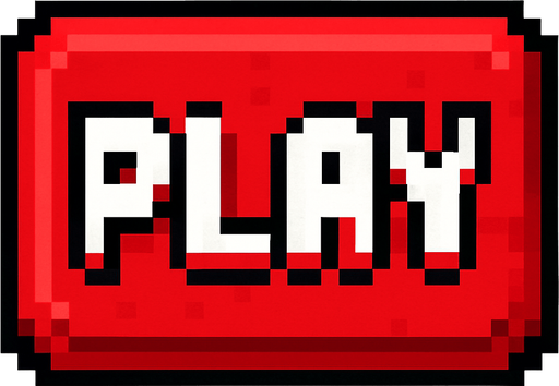 boton rojo hecho con pixeles con la palabra play en medio
In-Game asset.  2d.  High contrast.  No shadows