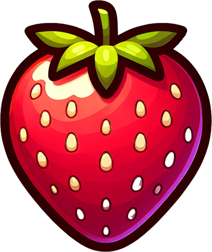 strawberry,cartoon,2d,blank background.
Single Game Texture.  In-Game asset.  2d.  Blank background.  High contrast.  No shadows