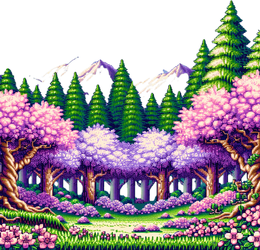 high definition super nintendo background of a japanese sakura tree forest 
Single Game Texture.  In-Game asset.  2d.  Blank background.  High contrast.  No shadows