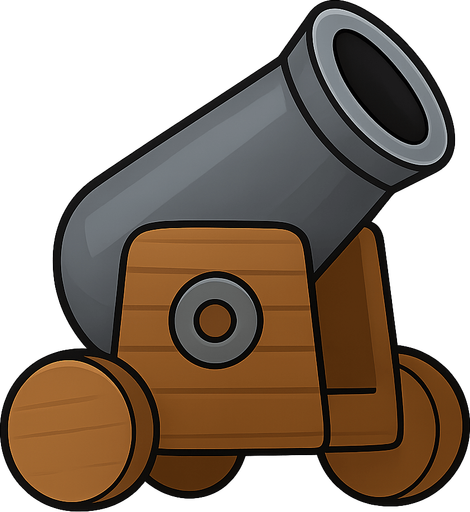 cañon mirando hacia arriba [copia el dibujo menos lo mal dibujado]. No background. Transparent background. Blank background. No shadows. 2d. In-Game asset. flat