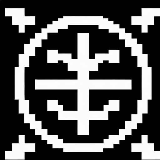 pixel art of an alien currency symbol.
Single Game Texture. In-Game asset. 2d. Blank background. High contrast. No shadows.