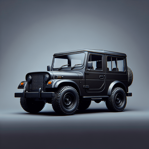 Mahindra thar 4×4 in black color and realistic.
Single Game Texture. In-Game asset. 2d. Blank background. High contrast. No shadows.