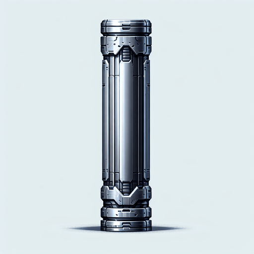 vertical scifi metal canon tube.
Single Game Texture.  In-Game asset.  2d.  Blank background.  High contrast.  No shadows