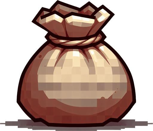 An open sack. Single Game Texture. In-Game asset. 2d. Blank background. High contrast. No shadows.