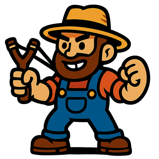Farmer with a slingshot.
In-Game asset.  2d.  High contrast.  No shadows