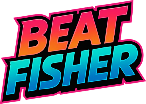Game logo for the game ‘Beat Fisher’. High def 80’s color themed SVG of the word..
In-Game asset.  2d.  High contrast.  No shadows