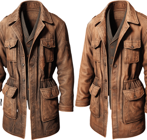 granddads coat.
Single Game Texture.  In-Game asset.  2d.  Blank background.  High contrast.  No shadows