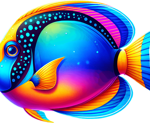 a tang fish.
Single Game Texture. In-Game asset. 2d. Blank background. High contrast. No shadows.