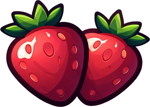 A couple of strawberries.
Single Game Texture. In-Game asset. 2d. Blank background. High contrast. No shadows.