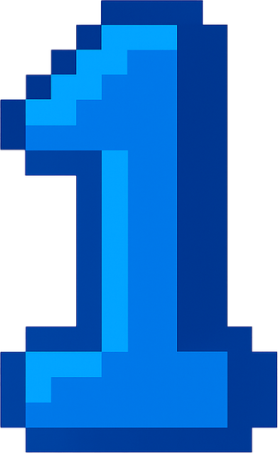Número 1 azul , pixelart.
In-Game asset.  2d.  High contrast.  No shadows