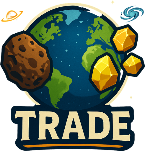 Uzay temalı global Cevher ticareti, gerçekçi, Altında "Trade" yazsın.
In-Game asset.  High contrast.  No shadows