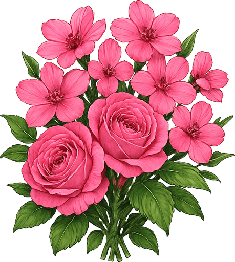 pink flower bouquet realistic.
In-Game asset.  2d.  High contrast.  No shadows
