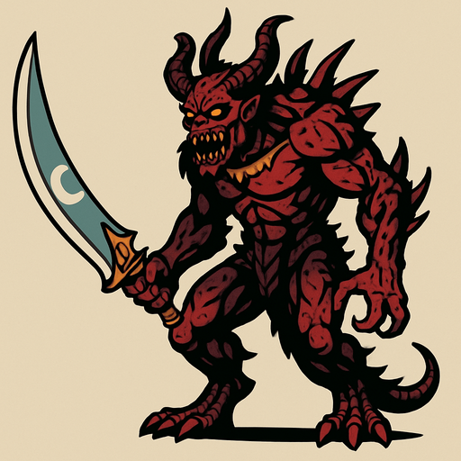 It's a scary monster, it has a 50-meter sword in its hand, it looks like the full moon sword in the game Metin2..
In-Game asset.  2d.  High contrast.  No shadows